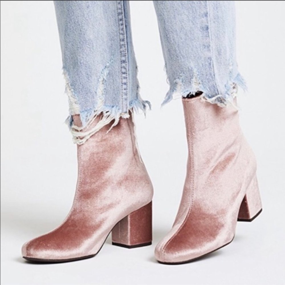 Free People: Blush Velvet Chunky Heel Boots